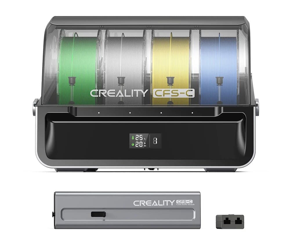 Creality CFS-C спереди: четыре катушки и экран температуры и влажности