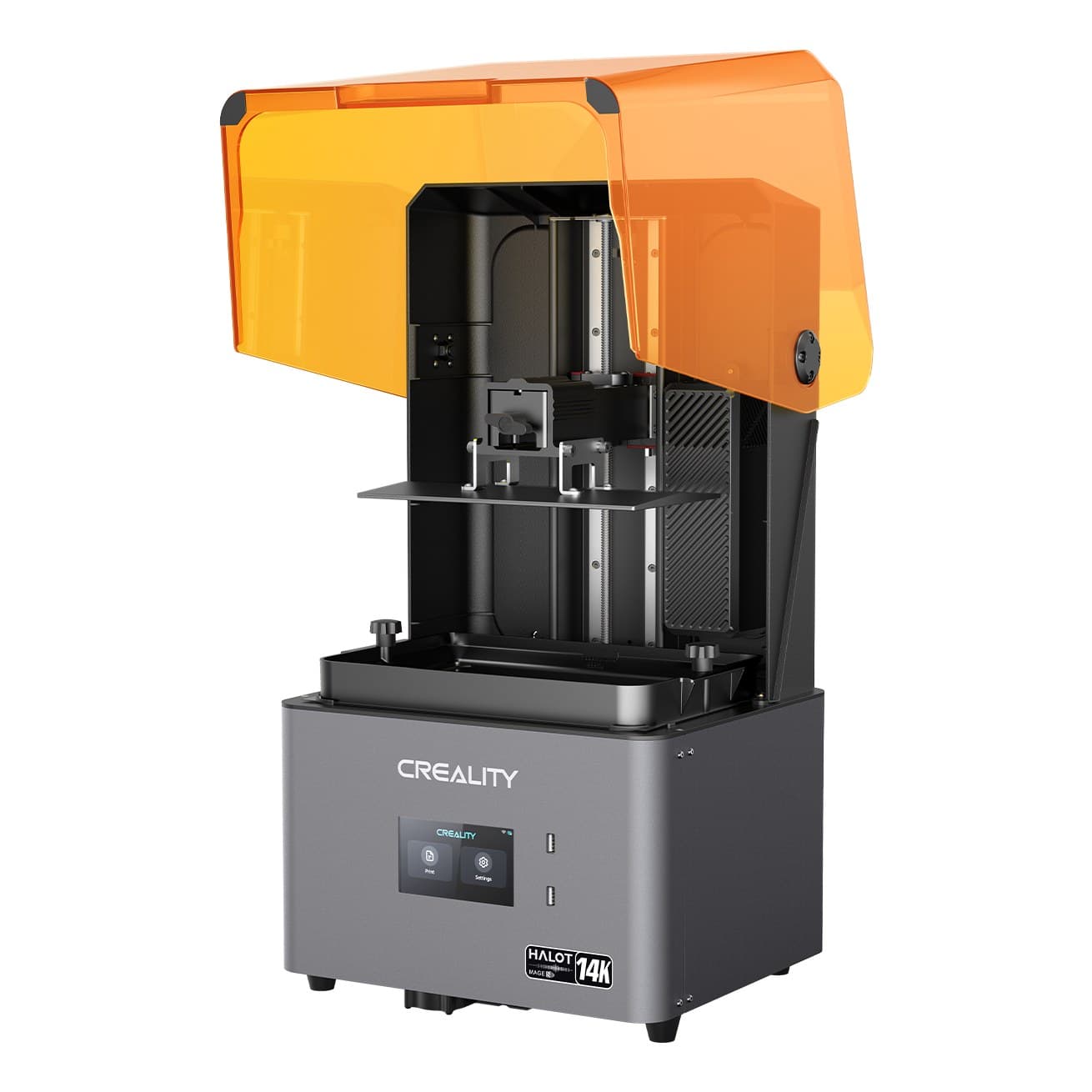 Creality HALOT-MAGE S 14K с откинутой крышкой: платформа и ванна