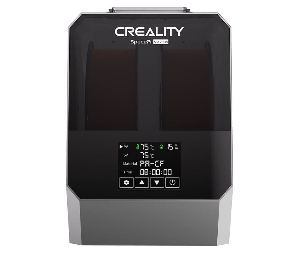 Creality Space Pi Plus V2 спереди: сенсорный экран с температурой, материалом и таймером