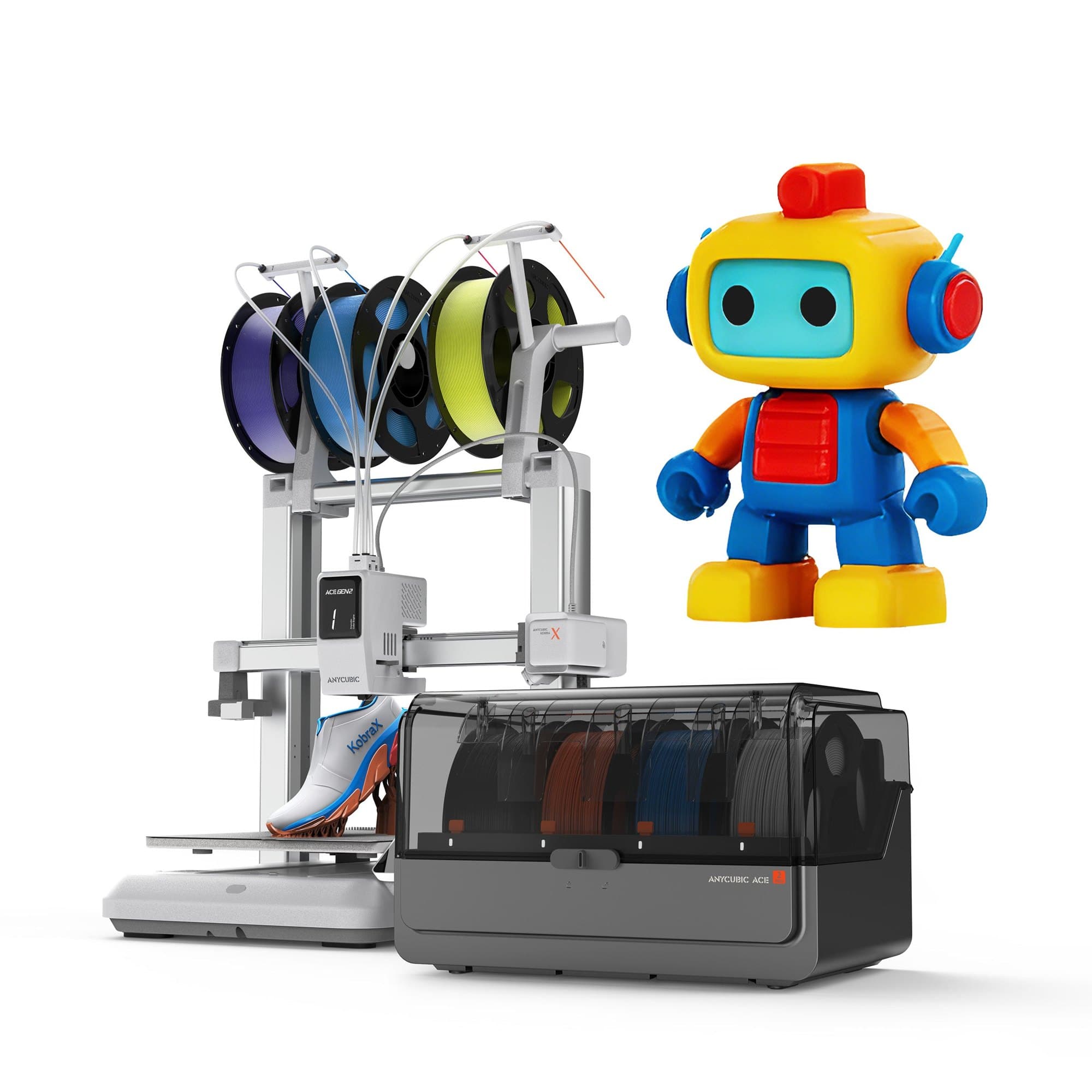 Anycubic Kobra X Combo сбоку: ACE 2 Pro рядом с принтером