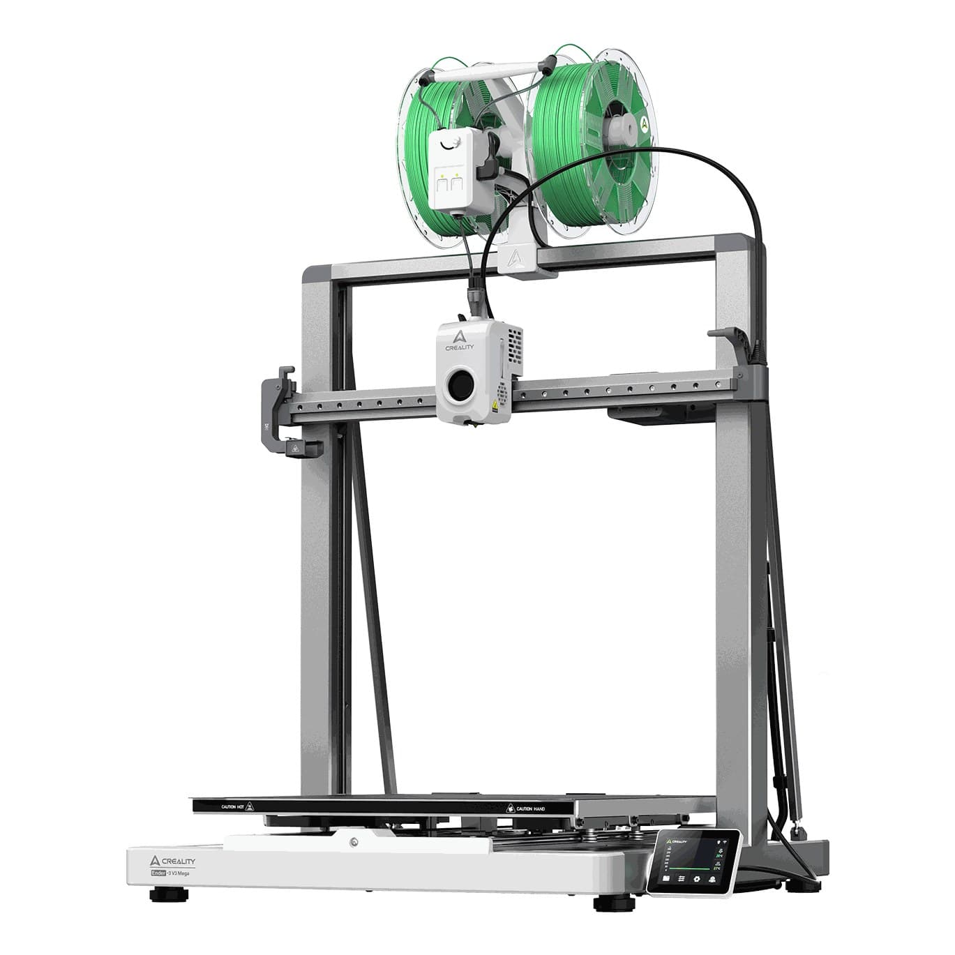 Creality Ender-3 V3 Mega в ракурсе слева: стол 420 × 420 мм и экран